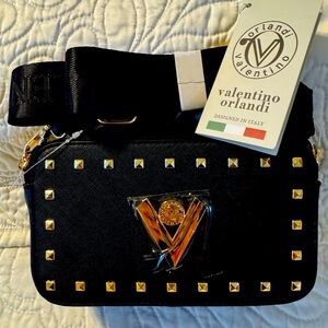 Valentino Orlandi Black and Gold Studded Bag